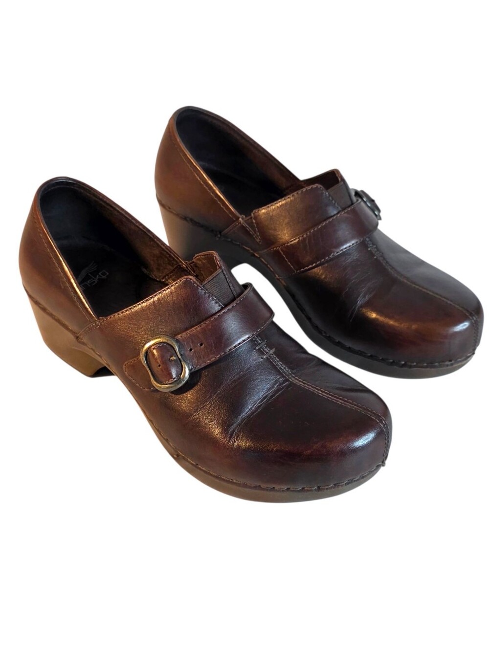 Dansko Brown Leather Medical Nursing Professional Buckle Clogs EU 40